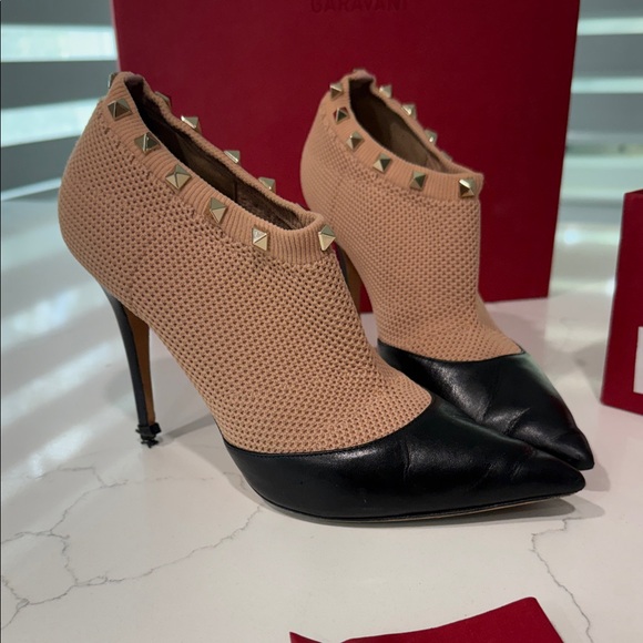 Valentino Garavani Beige Mesh and Black Leather Studded Ankle Boot - Picture 12 of 16